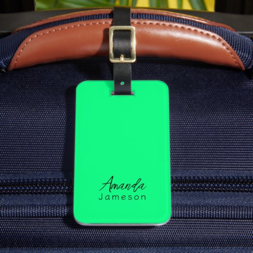 Cute Minimal Neon Green Monogram Full Name Luggage Tag