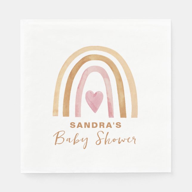 Cute Minimal Neutral Boho Rainbow Baby Shower  Napkins (Front)