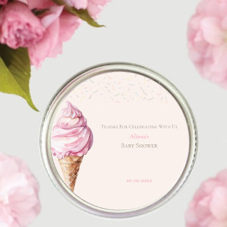 Cute minimal Pink Ice Cream Baby Shower Favor Classic Round Sticker