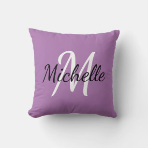 Cute Minimal Purple Monogrammed Throw Pillow