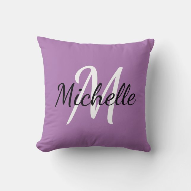 Cute Minimal Purple Monogrammed Throw Pillow (Front)