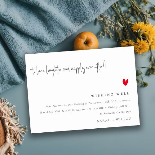 Cute Minimal Red Heart Script Wedding Wishing Well Enclosure Card