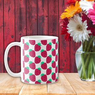 Cute Minimal Strawberry Pattern in Red and Green Coffee Mug