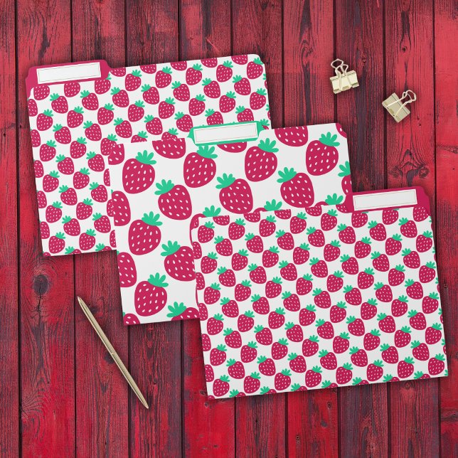Cute Minimal Strawberry Pattern in Red and Green File Folder (Creator Uploaded)