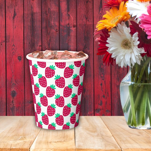 Cute Minimal Strawberry Pattern in Red and Green Paper Cups (Creator Uploaded)