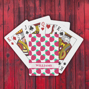 Cute Minimal Strawberry Pattern in Red and Green Poker Cards