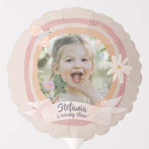 Cute Minimalistіc Pink Girl Birthday Photo Balloon