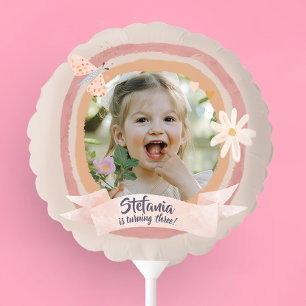 Cute Minimalistіc Pink Girl Birthday Photo Balloon