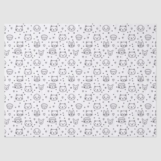 Cute Minimalist Animal Faces Doodle Tissue Paper (Front)