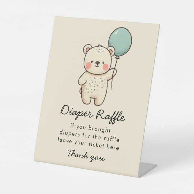 Cute Minimalist Bearly Wait Diaper Raffle Pedestal Sign (Front)