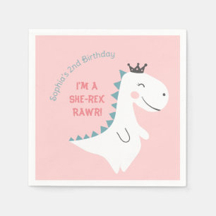 Cute Minimalist Blush Pink Dino Dinosaur Birthday Napkins