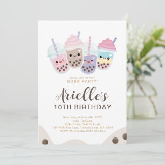 Cute Minimalist Boba Bubble Milk Tea Invitation