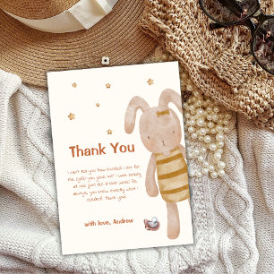Cute Minimalist Boho Bunny Toy Baby Shower Thank You Card