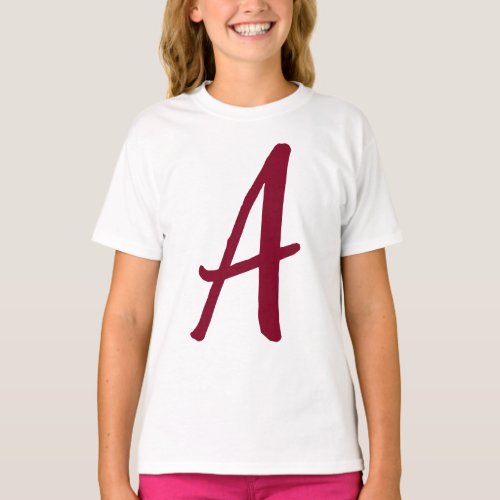 Cute Minimalist Burgundy Red Calligraphy Monogram T_Shirt