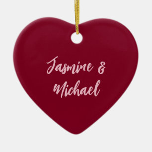 Cute Minimalist Burgundy Red Calligraphy Own Name Ceramic Ornament