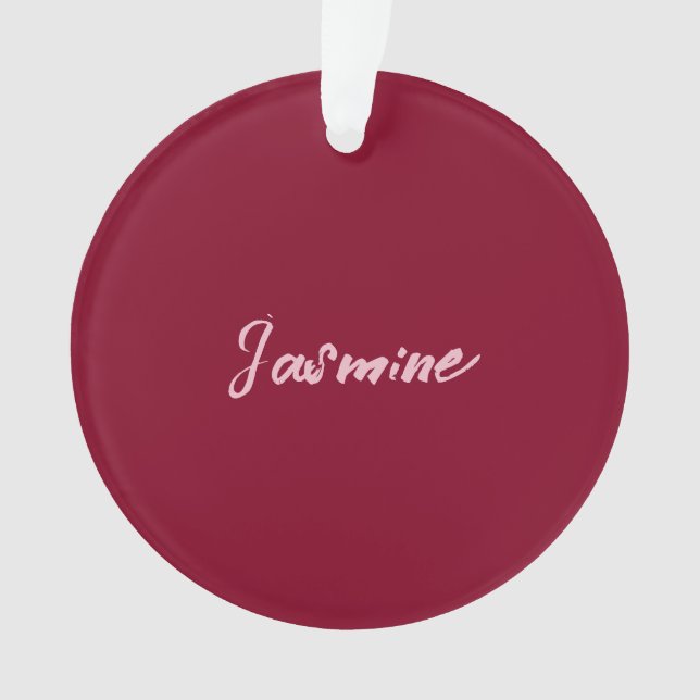 Cute Minimalist Burgundy Red Calligraphy Own Name Ornament (Front)