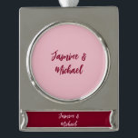 Cute Minimalist Burgundy Red Calligraphy Own Name Silver Plated Banner Ornament<br><div class="desc">You Can Easily Change the Fonts,  Background Image and Color,  Letter Characters.</div>