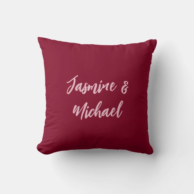 Cute Minimalist Burgundy Red Calligraphy Own Name Throw Pillow (Front)