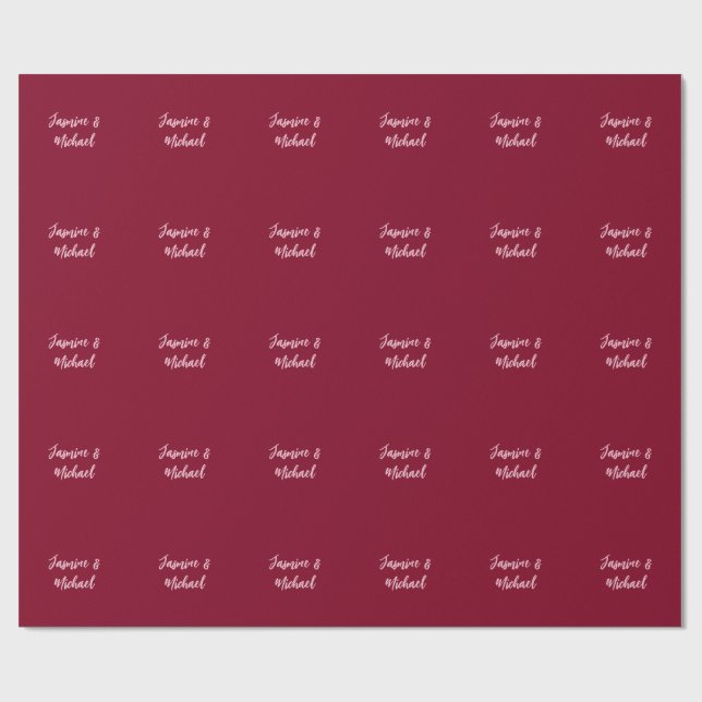 Cute Minimalist Burgundy Red Calligraphy Own Name Wrapping Paper (Flat)
