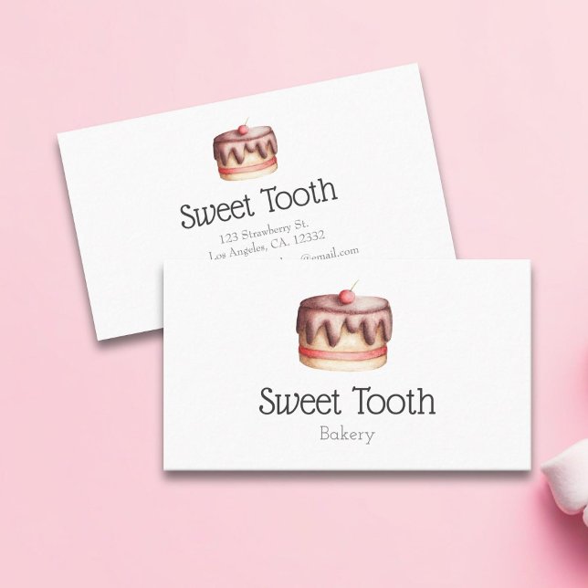Cute Minimalist Cake Bakery Illustrated Business Card (Creator Uploaded)