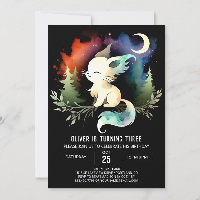 Cute Minimalist Cat Birthday Invitation (Front)