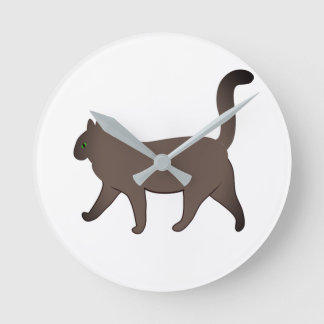Cute Minimalist Cat Graphic | Simple Walking Cat  Round Clock