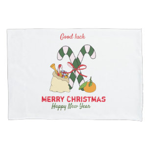 Cute Minimalist Christmas and New Year Happy Pillow Case