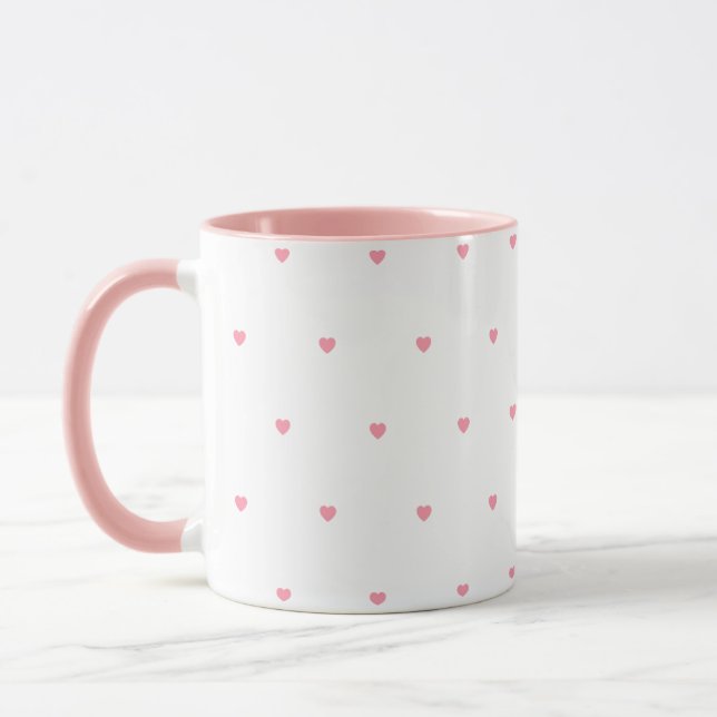 Cute Minimalist Coffee Mug Tiny Pink Hearts Girly (Left)