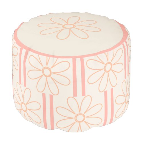 Cute Minimalist Daisies and Modern Stripes Pouf