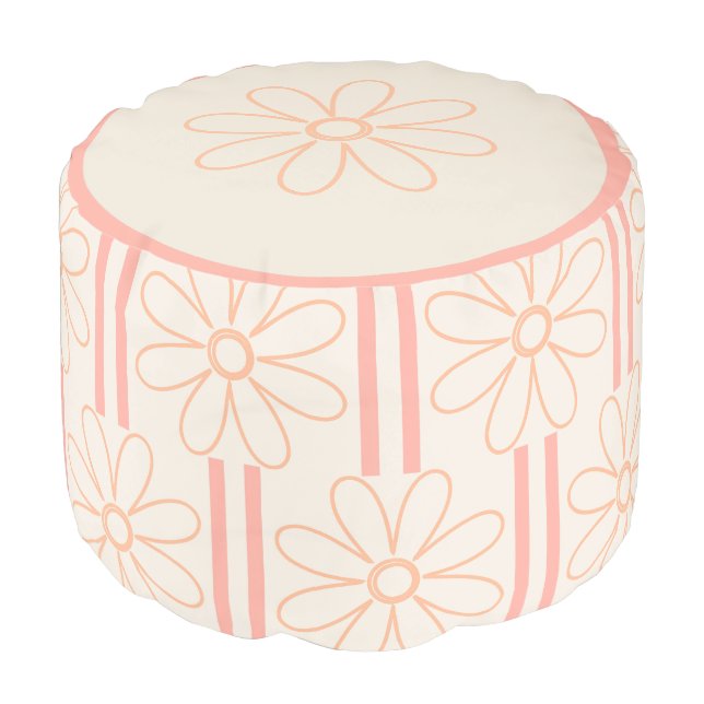 Cute Minimalist Daisies and Modern Stripes Pouf (Angled Front)