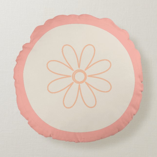 Cute Minimalist Daisies and Modern Stripes Round Pillow (Front)