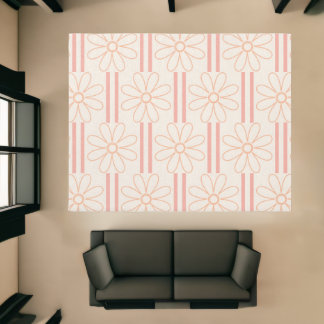 Cute Minimalist Daisies and Modern Stripes Rug