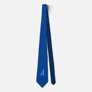 Cute Minimalist Deep Blue Calligraphy Monogram Neck Tie