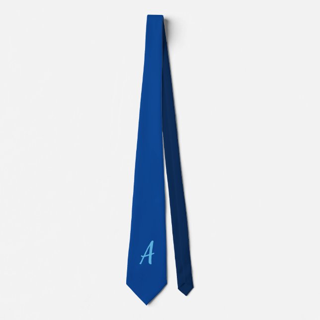 Cute Minimalist Deep Blue Calligraphy Monogram Neck Tie (Front)