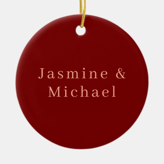 Cute Minimalist Deep Red & Peach Own Name Ceramic Ornament (Front)