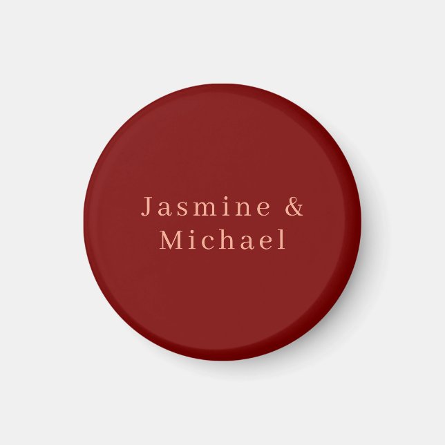 Cute Minimalist Deep Red & Peach Own Name Magnet (Front)