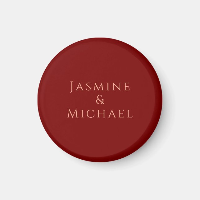 Cute Minimalist Deep Red & Peach Own Name Magnet (Front)