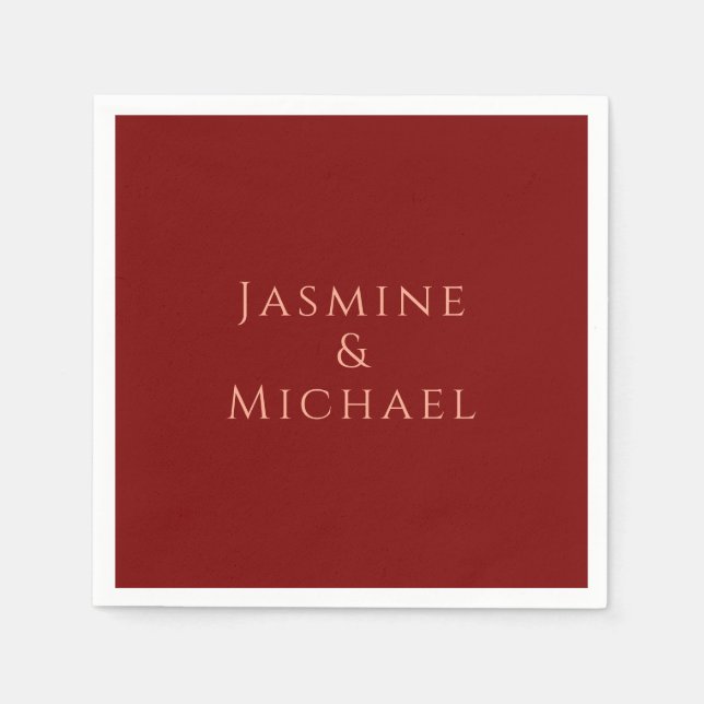 Cute Minimalist Deep Red & Peach Own Name Napkins (Front)