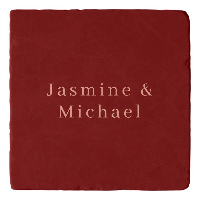 Cute Minimalist Deep Red & Peach Own Name Trivet (Front)