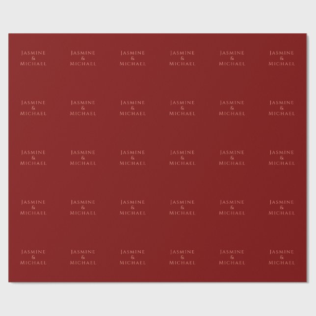 Cute Minimalist Deep Red & Peach Own Name Wrapping Paper (Flat)