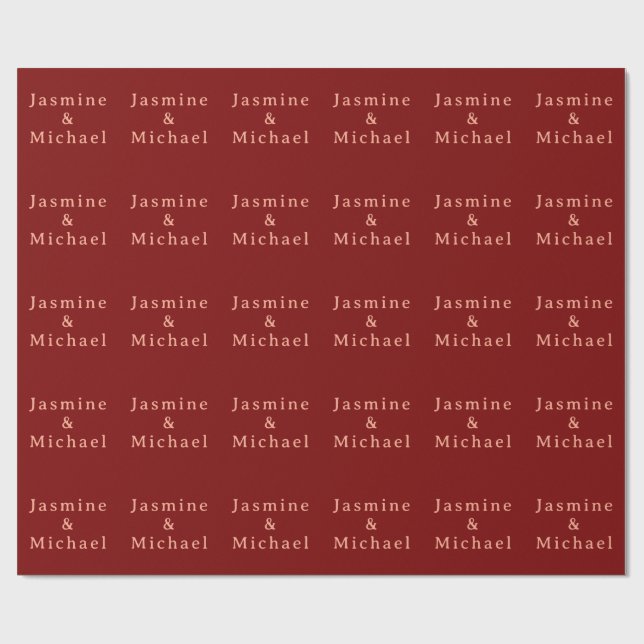 Cute Minimalist Deep Red & Peach Own Name Wrapping Paper (Flat)