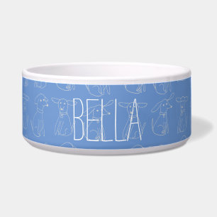 Cute Minimalist Dog Line Pattern Customizable Name Bowl