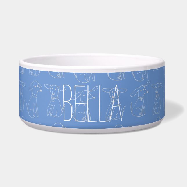 Cute Minimalist Dog Line Pattern Customizable Name Bowl (Front)
