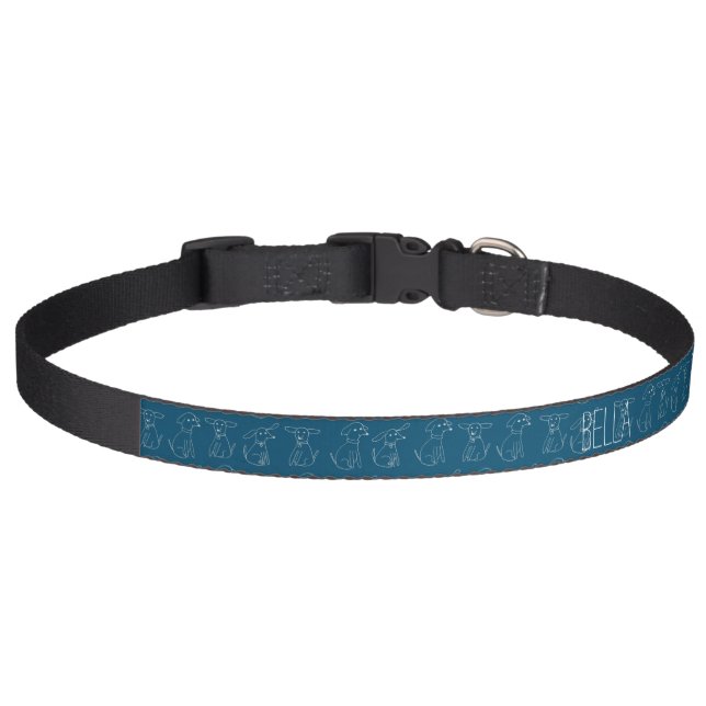 Cute Minimalist Dog Line Pattern Customizable Pet  Collar (Front)