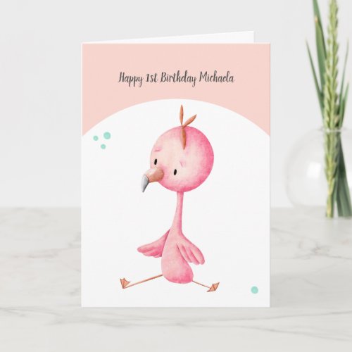 Cute Minimalist Flamingo Pink First Birthday Card