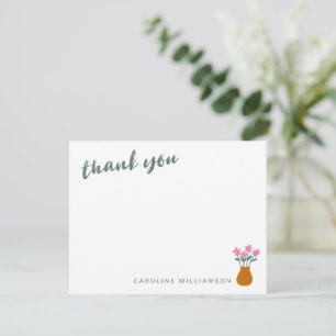 Cute Minimalist Floral Personalized Name Monogram Thank You Card