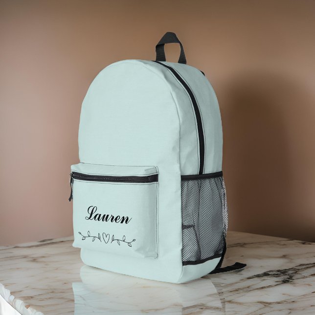 Cute Minimalist Heart Greenery Leaves Pastel Blue Printed Backpack (Creator Uploaded)