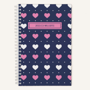 Cute Minimalist Heart Pattern Custom Pink Blue Notebook