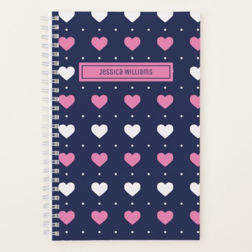 Cute Minimalist Heart Pattern Custom Pink Blue Notebook