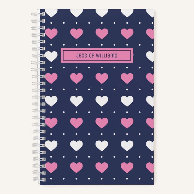 Cute Minimalist Heart Pattern Custom Pink Blue Notebook (Front)